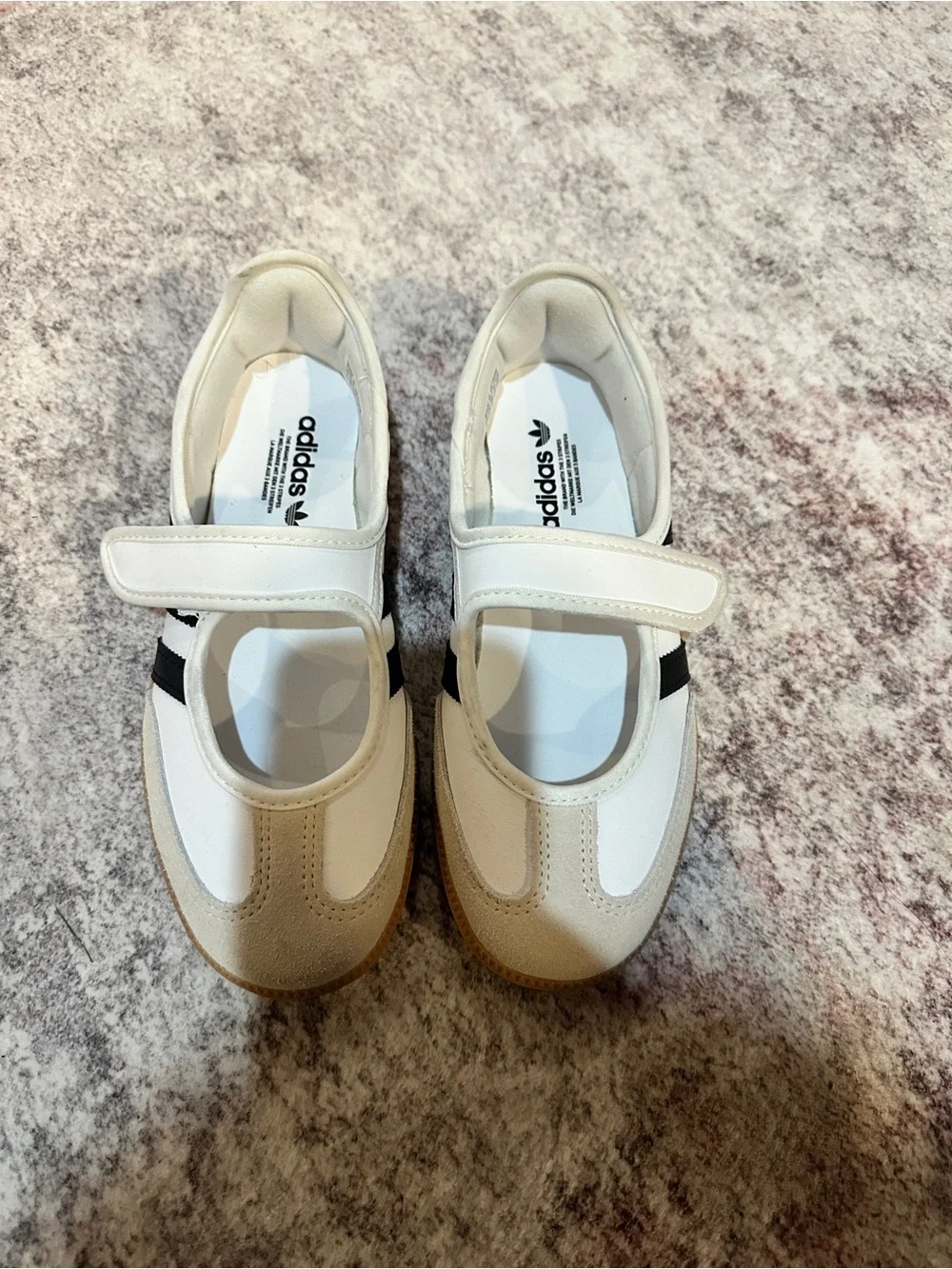 adidas Kids White and Tan Hook-and-Loop Mary Jane Sneakers
